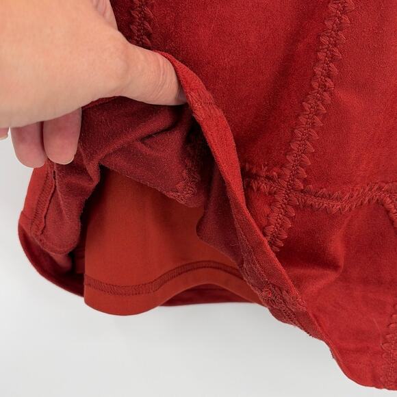 Skies are Blue Faux Suede Dress Sz M Soft Grunge Whimsigoth Y2K Rust Earthy Lace - Picture 4 of 9